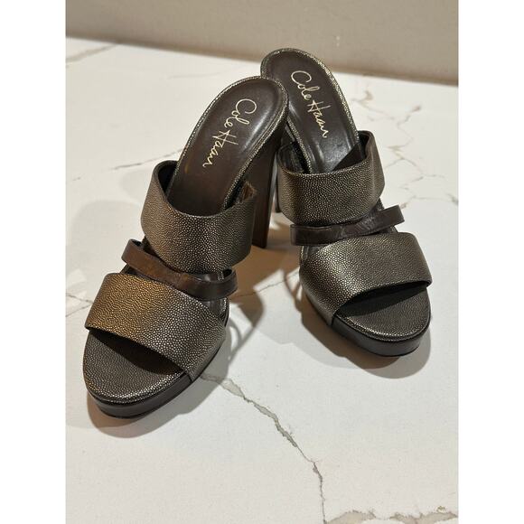 Cole Haan Shimmery Brown Platform Heels – Size 7B Leather Sandals - Picture 5 of 5